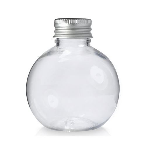 Plastová lahvička ve tvaru koule čirá s hliníkovým víčkem, 300 ml