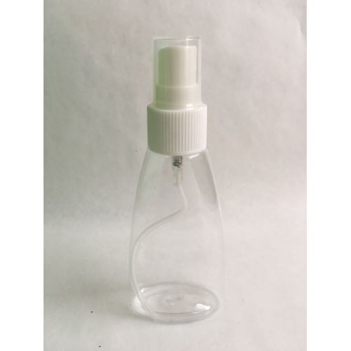 Plastová lahvička ve tvaru pyramidy čirá s bílým rozprašovačem, 50 ml