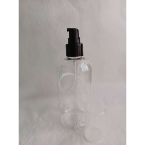 Plastová lahvička čirá s černou pumpičkou, 250 ml